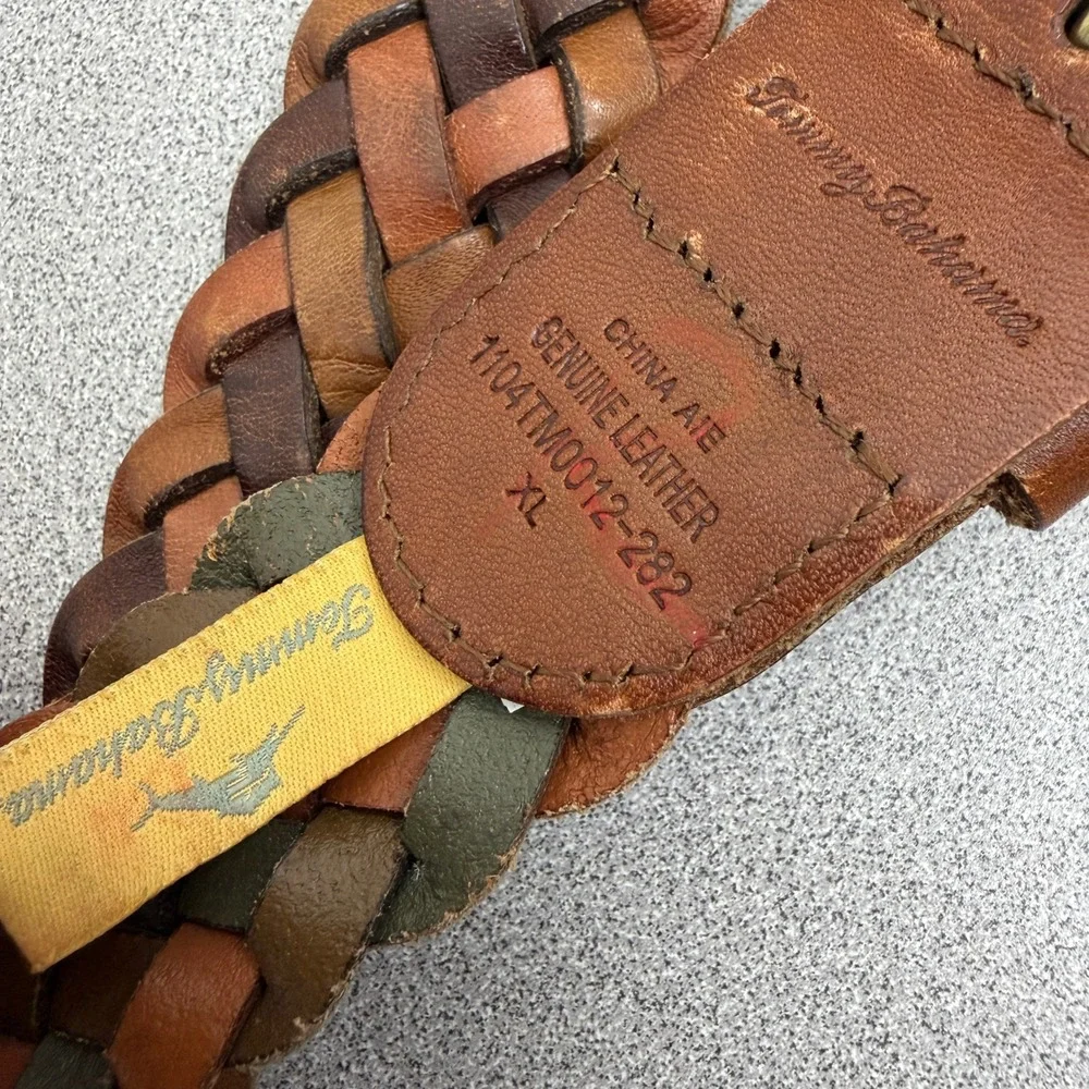 Tommy Bahama Belt Mens XL Brown Braided Leather Adjustable Brass Buckle Casual